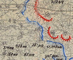 Фрагмент карты положения 5 А на 27-28.02.42 г. в районе Калягино, где находились позиции 210 мсп.