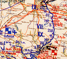 Фрагмент немецкой карты положения соединений 9 АК вермахта юго-восточнее Гжатска на 01.03.42 г. (http://www.lexikon-der-wehrmacht.de).